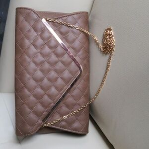 NWOT Urban Expressions Vegan Leather Shoulder & Clutch Purse, Quilted Brown